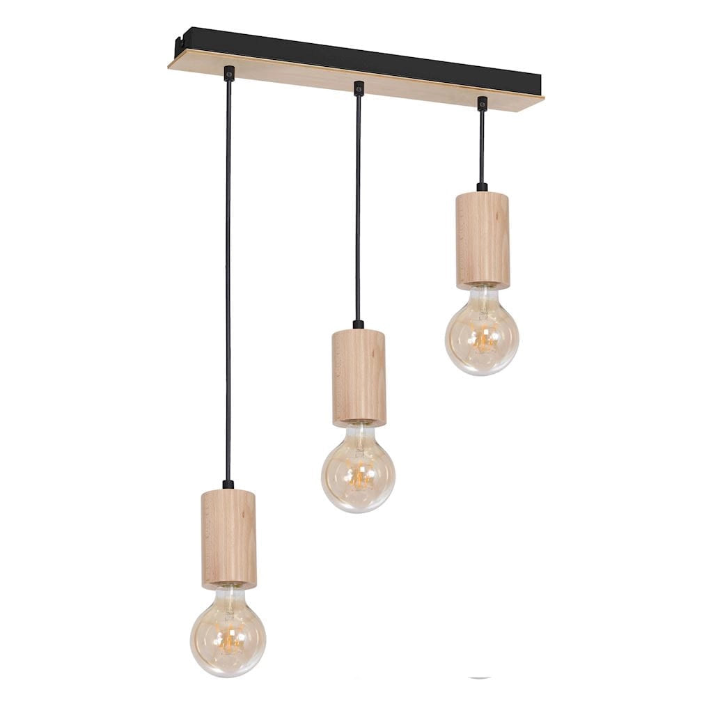 Lampadario Lines Milagro 3xE27 nero metallo legno chiaro