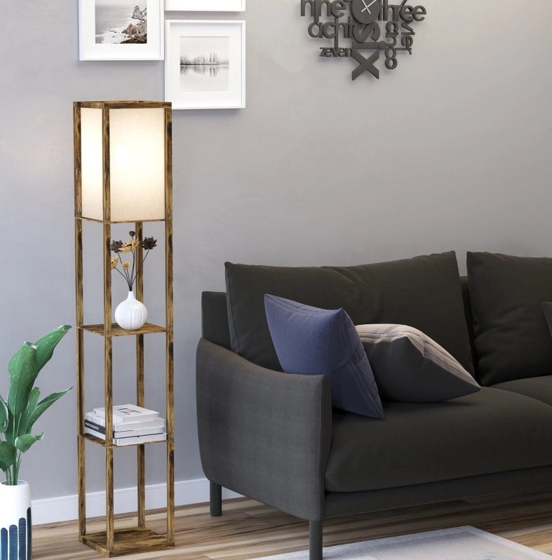 Lampada da terra in legno con 3 ripiani, 26 x 26 x 160 cm