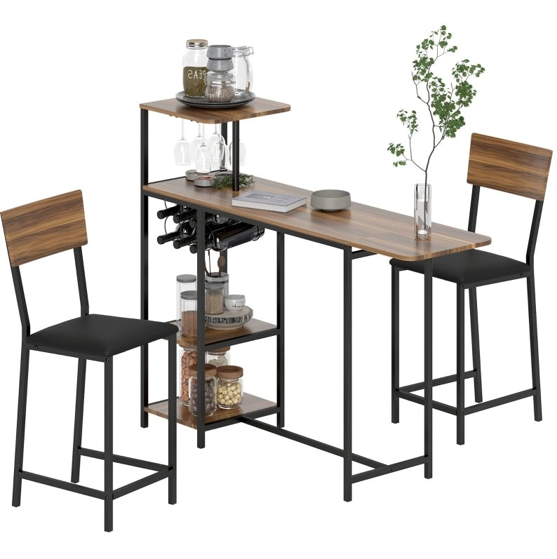 Set tavolo bar allungabile con 2 sgabelli, marrone