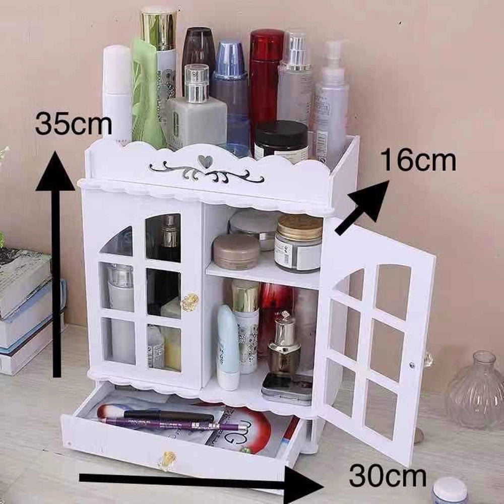 Trade Shop - Organizer Per Cosmetici Portaoggetti Trucchi Gioielli Con Cassetto In Legno 30x16x35cm -