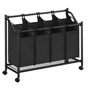 Carrello portabiancheria cesto portabiancheria cesto portabiancheria con 4 sacchi estraibili cesto portabiancheria con ruote cesto portabiancheria robusto 4 x 35 litri nero 12_0005002
