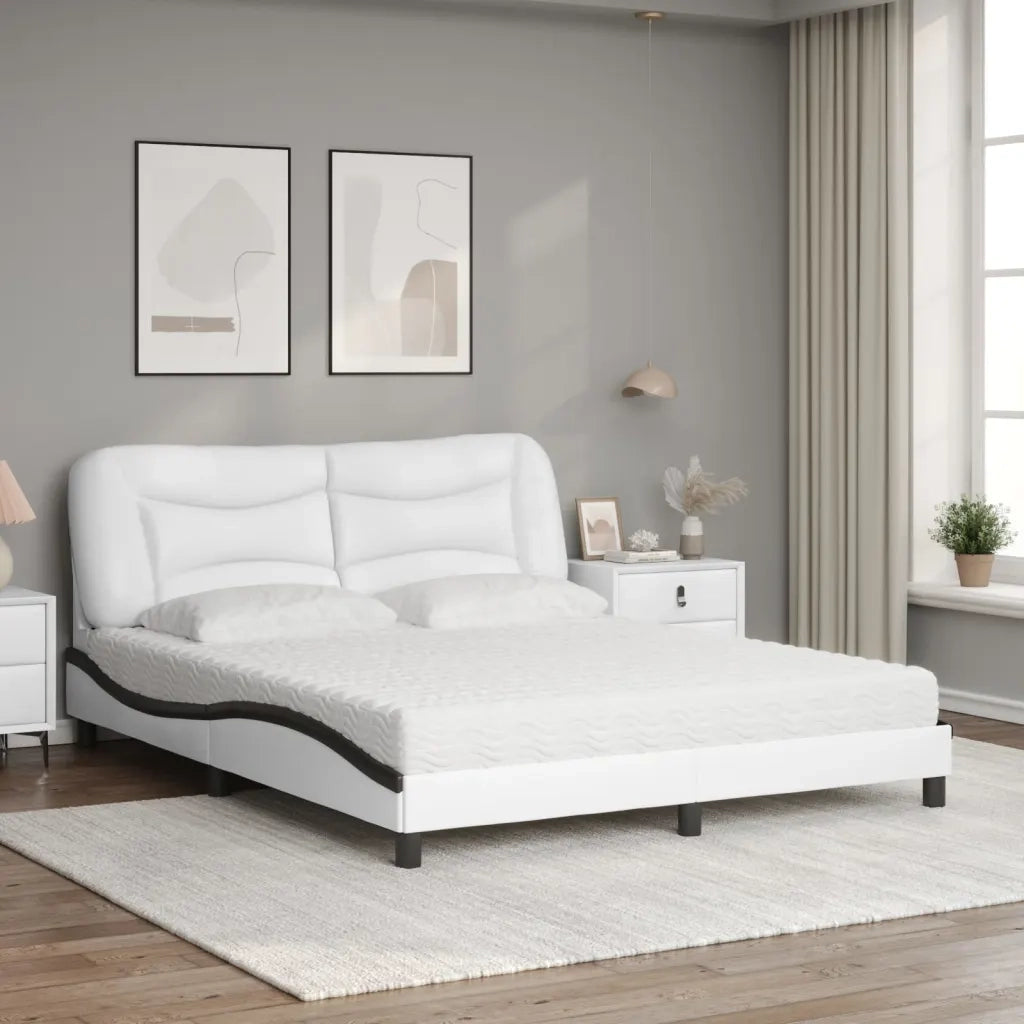 Letto con Materasso Hvar Bianco e Nero 160x200cm Similpelle