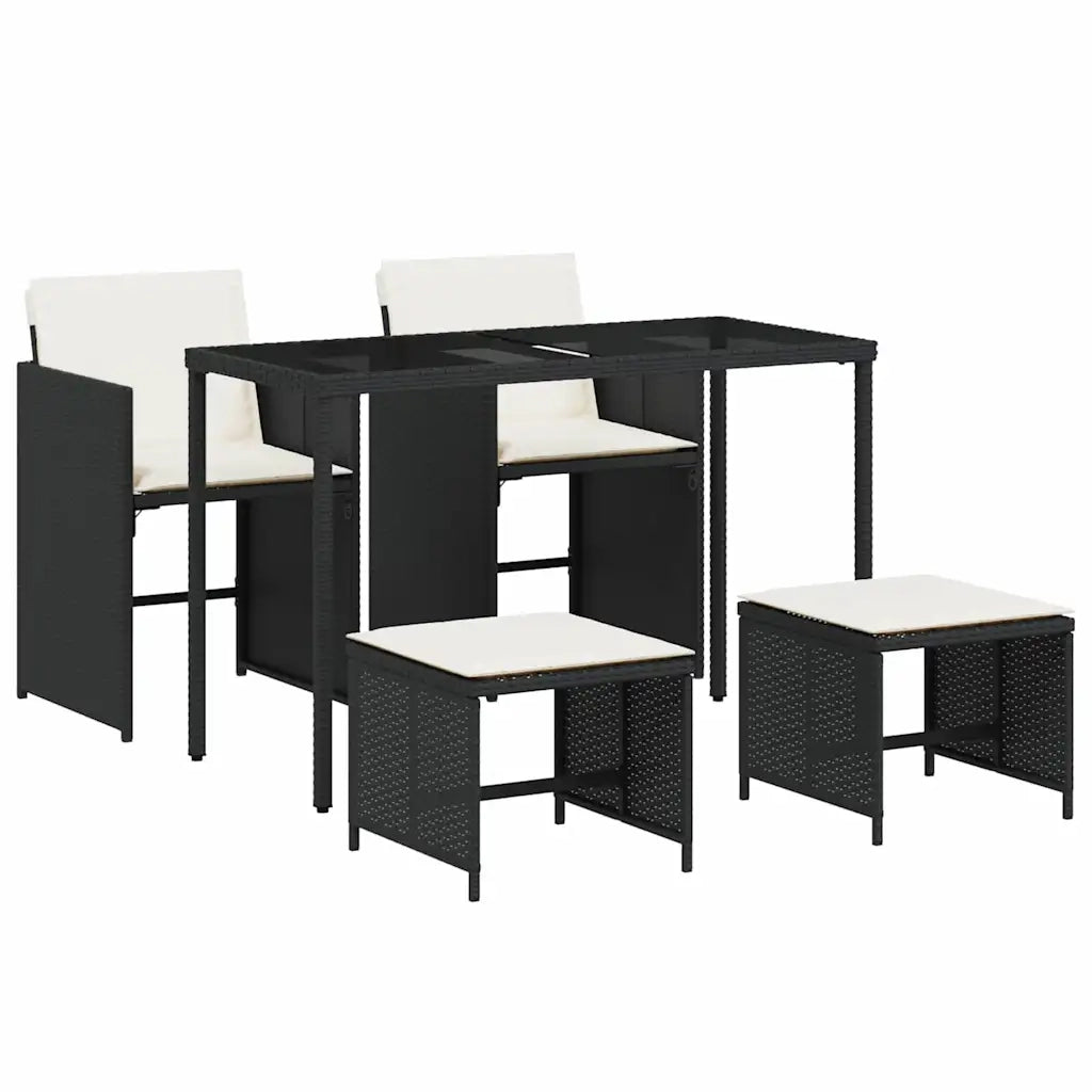 Set da Pranzo da Giardino 5 pz Nero con Cuscini in Polyrattan 365080