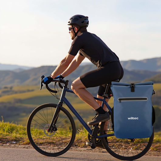 Borsa per bici 4in1 20 l blu, impermeabile, montaggio al portapacchi posteriore, scomparto laptop, elementi riflettenti