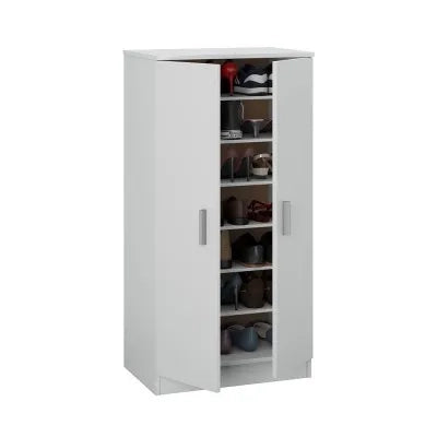 Mobile scarpiera H 108 cm  bianco in legno con 2 ante e 6 ripiani