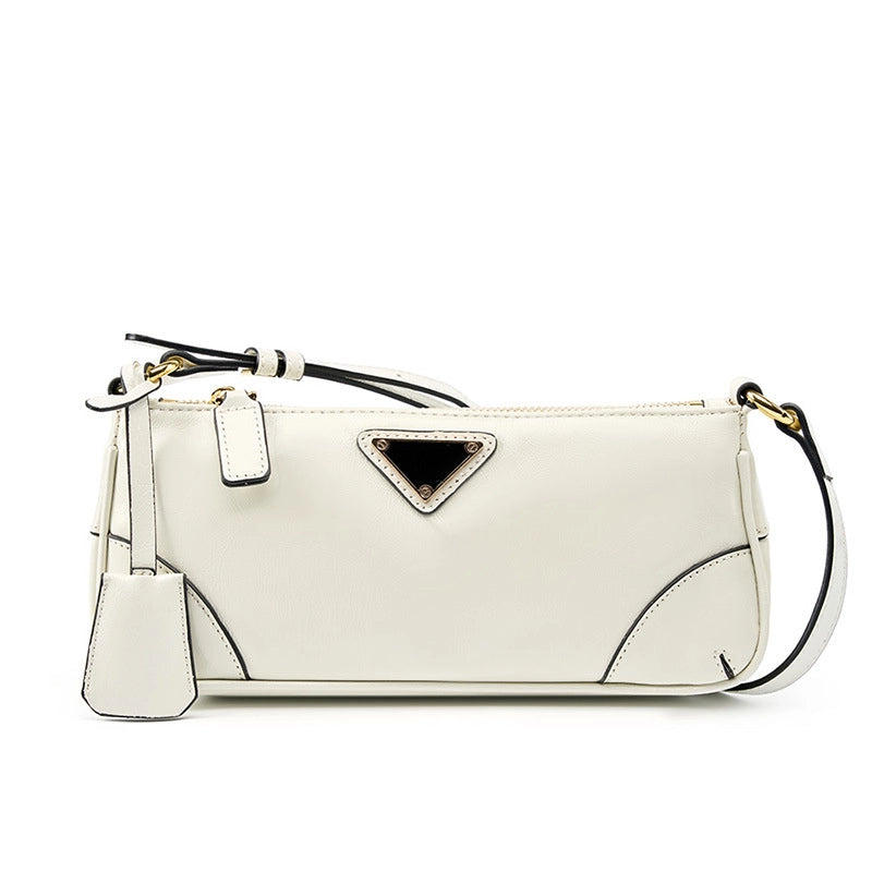 Borsa a tracolla da donna in vera pelle, modello Crescent, alla moda, modello Hobo, colore bianco.