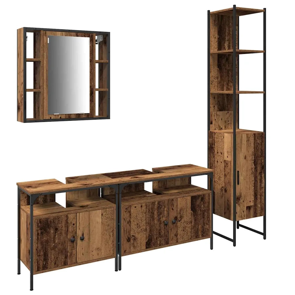 Set di mobili per il bagno con lo scaffale 4 pcs Legno vecchio 3332596