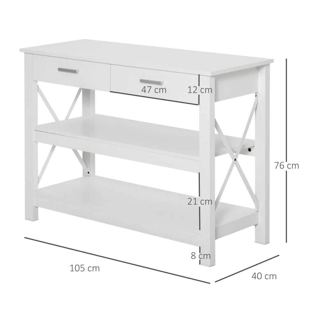 Tavolino da salotto con 2 cassetti e ripiani ¨C zephmum ¨C 105x40x76 cm bianco