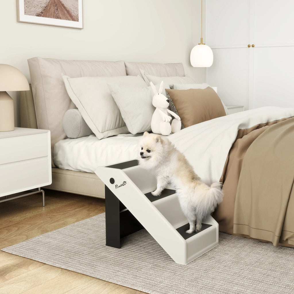 Scaletta per Cani e Gatti con 3 Scalini Antiscivolo. Design Pieghevole con Capacit¨¤ 10 kg. Crema