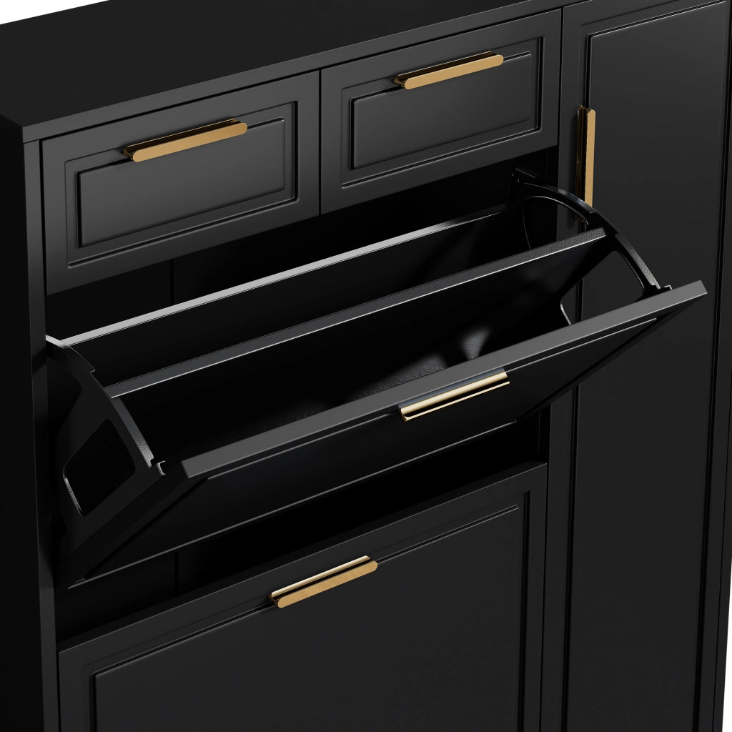Scarpiera con ripiani regolabili, 2 cassetti e vani aperti, per ingresso, in truciolare e MDF, nero, 95 × 24 × 107 cm