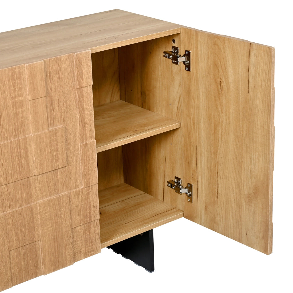 Credenza 3 ante con ripiani regolabili 105x33;5x76 cm; MDF e bamb霉; naturale e nero