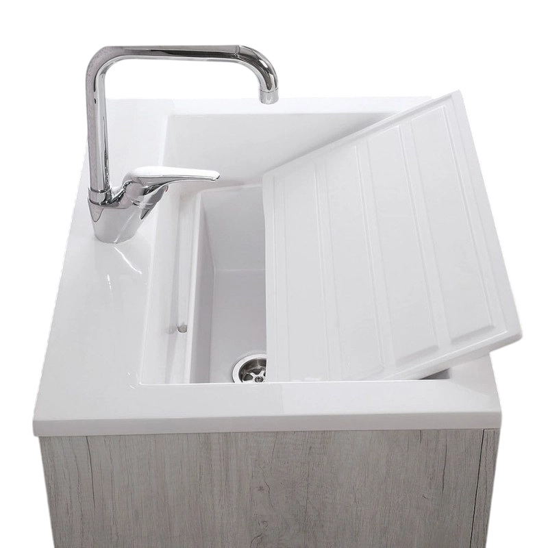 Mobile Lavatoio Vasca Zeus in MineralMarmo Apertura a 2 Ante 60x46x84 cm Grigio Cemento