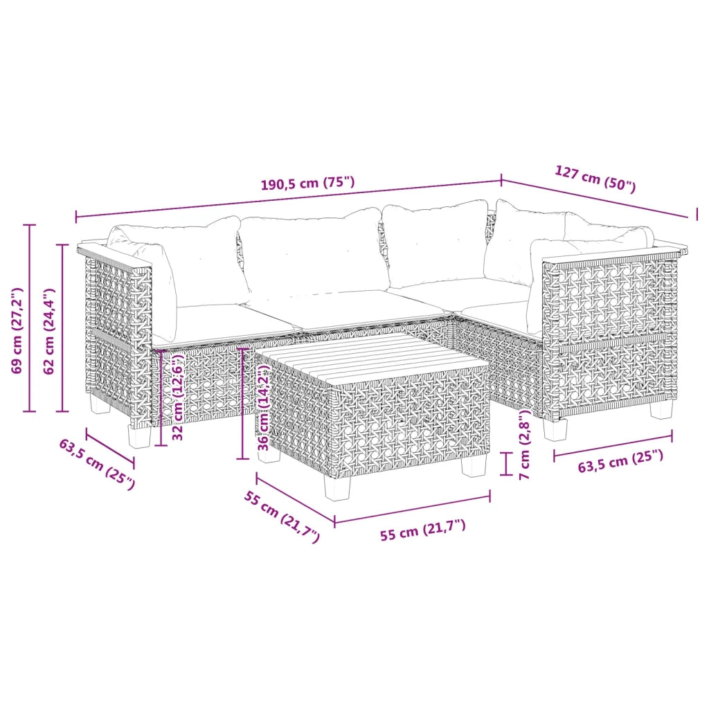 Set Divani da Giardino 5 pz con Cuscini in Polyrattan Nero 3261806