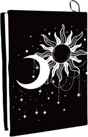 Copertina rigida per libri con design luna sole stella - Riconoscimento e lavabile - Grande tessuto in nylon e poliestere - Adattabile per notebook - Adatto per studenti e aule di classe