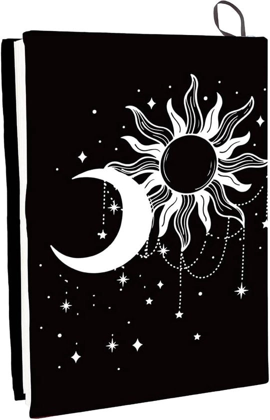 Copertina rigida per libri con design luna sole stella - Riconoscimento e lavabile - Grande tessuto in nylon e poliestere - Adattabile per notebook - Adatto per studenti e aule di classe