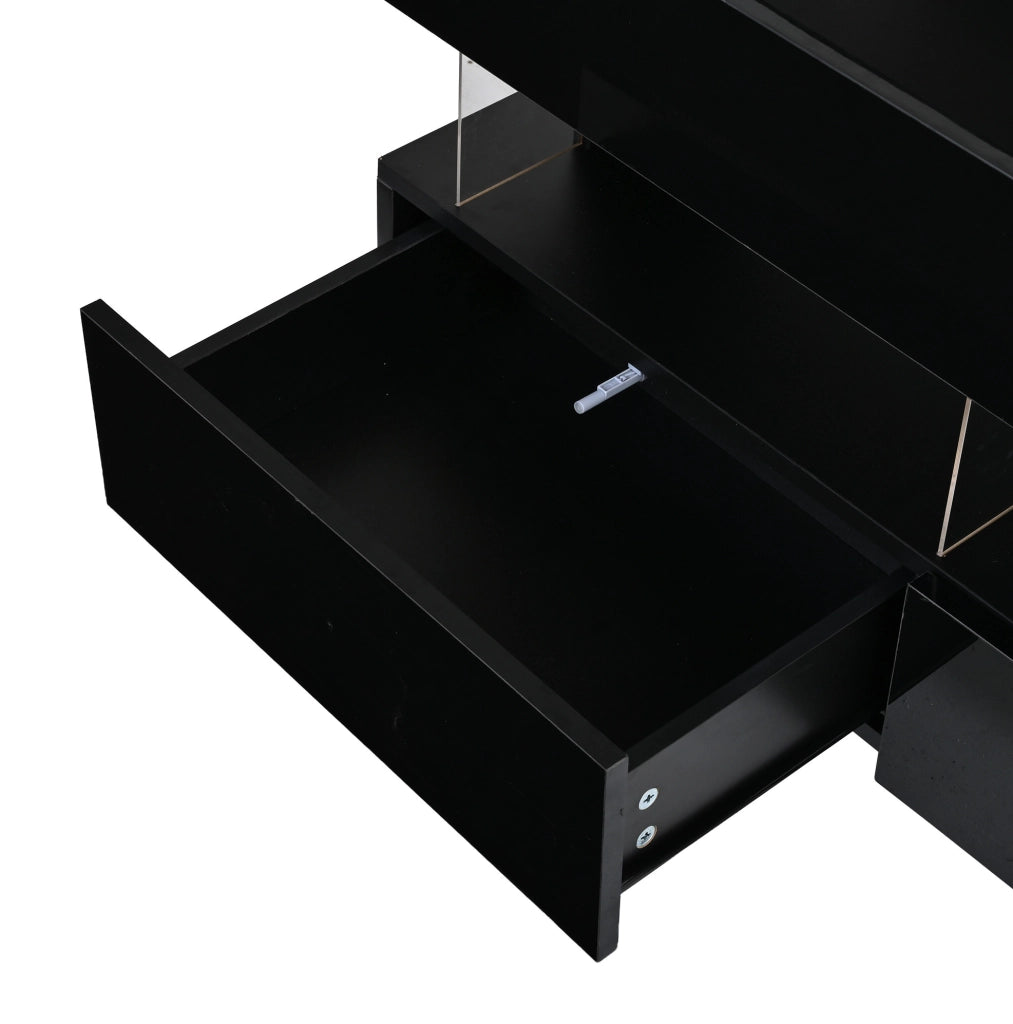 Tavolino da caffè 100x50x46 cm con piano sollevabile; spazio nascosto; 2 cassetti; LED; MDF nero
