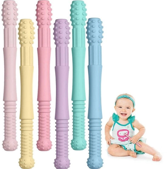 Aiuti per la dentizione per bambini - 6 pezzi - Giocattoli per la presa - Gel per la dentizione per bambini - Tubi per la dentizione per bambini - Sticks per la prevenzione delle carie - Snack per la dentizione in silicone - 17x2x2cm