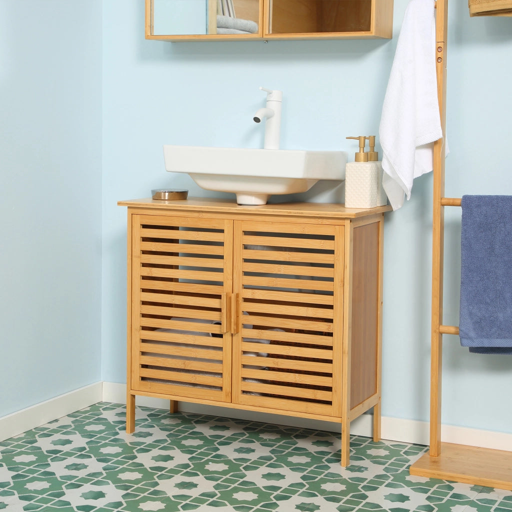 Mobiletto sottolavabo bagno 2 ante ¨C zephmum ¨C bamb¨´ 66x29x61,5 cm