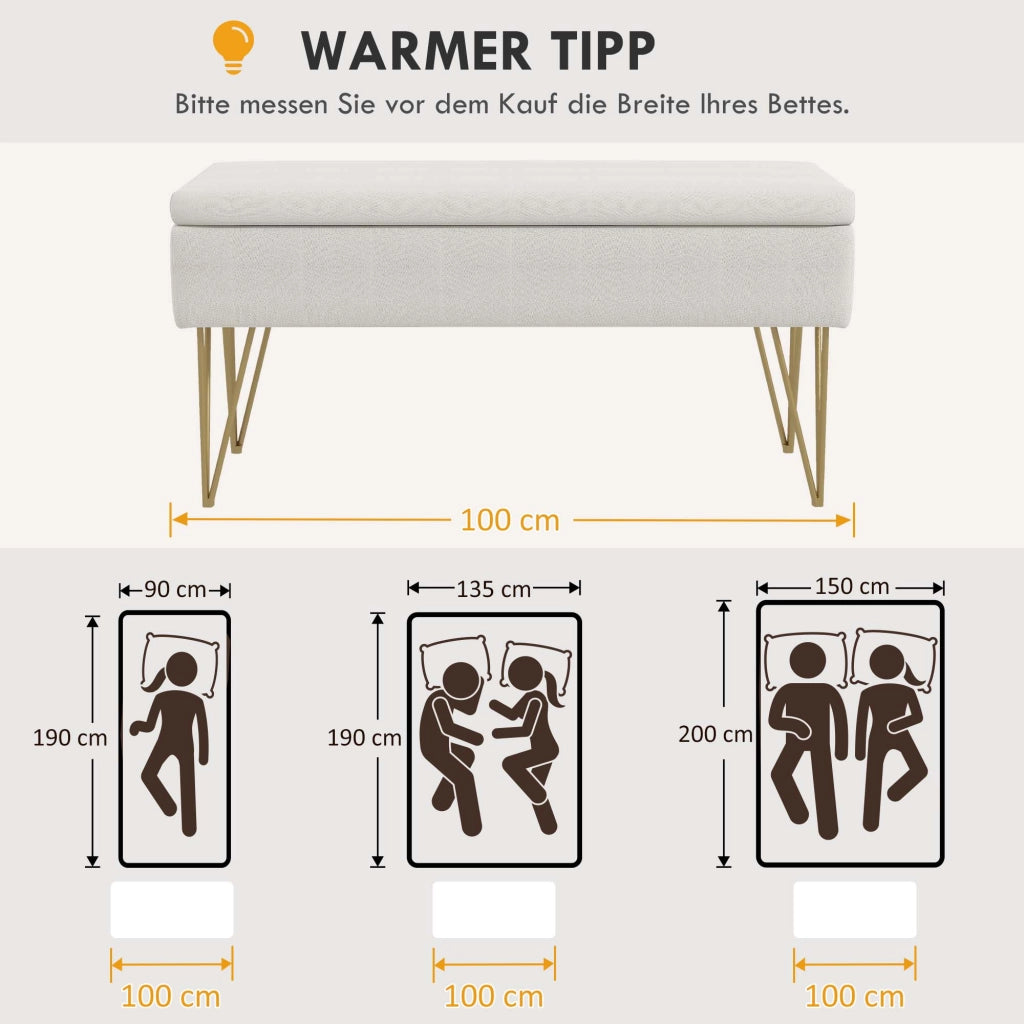 Letto contenitore imbottito con testiera ¨C Minimal ¨C crema 100x200x49 cm