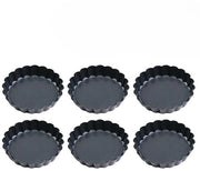 Set di 6 stampi per torte antiaderenti con fondo separabile, stampi per torte con canali per la fuoriuscita del grasso, forme per quiche di 10 cm, torte con fondo separabile e rimovibile - nero - 4 pollici