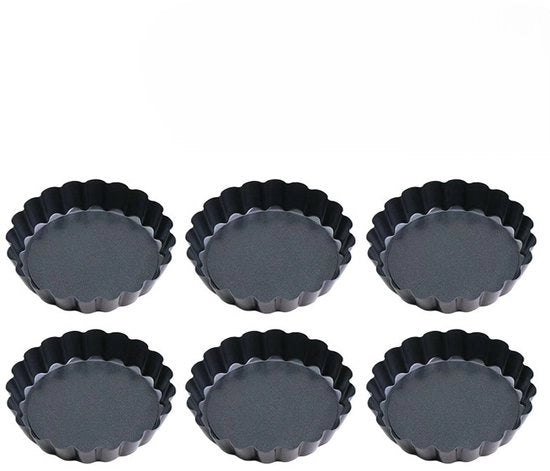 Set di 6 stampi per torte antiaderenti con fondo separabile, stampi per torte con canali per la fuoriuscita del grasso, forme per quiche di 10 cm, torte con fondo separabile e rimovibile - nero - 4 pollici