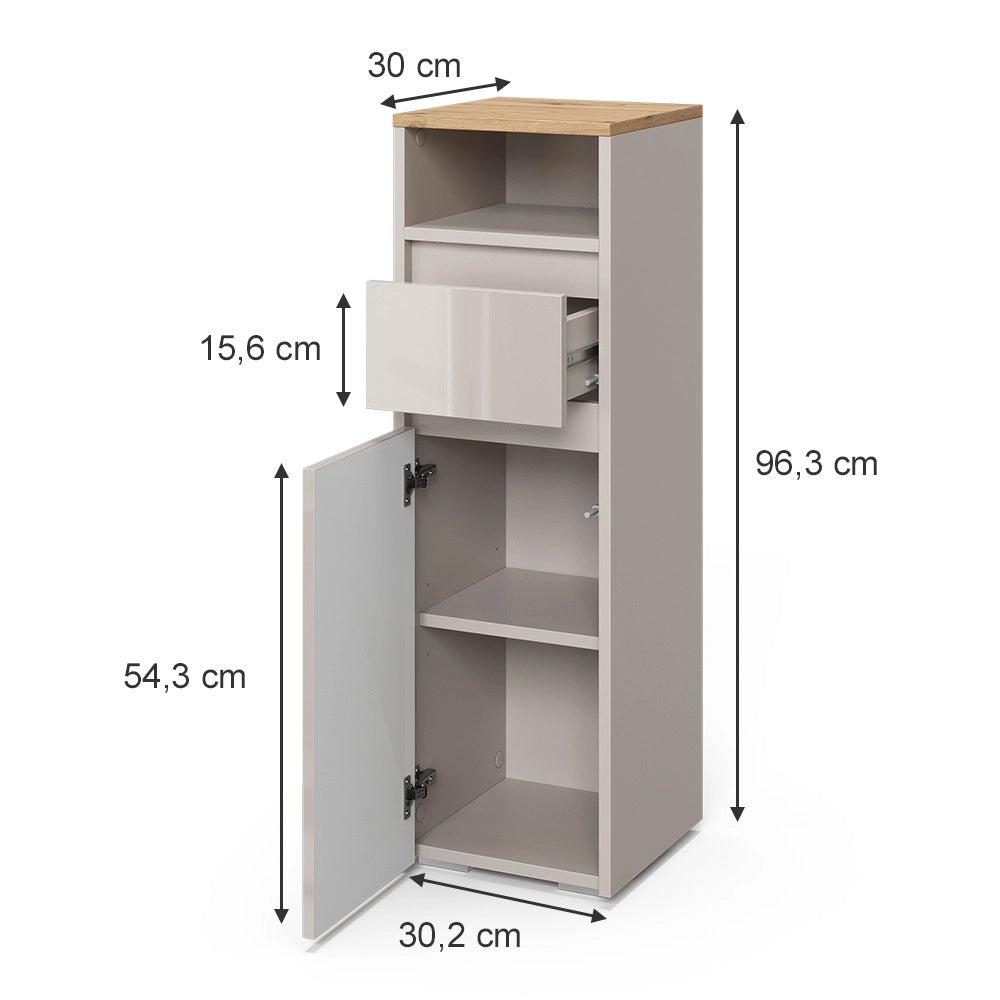 Vicco mobiletto bagno Cashmere/Artigianale 30.2 x 96.3 cm con cassetto e anta