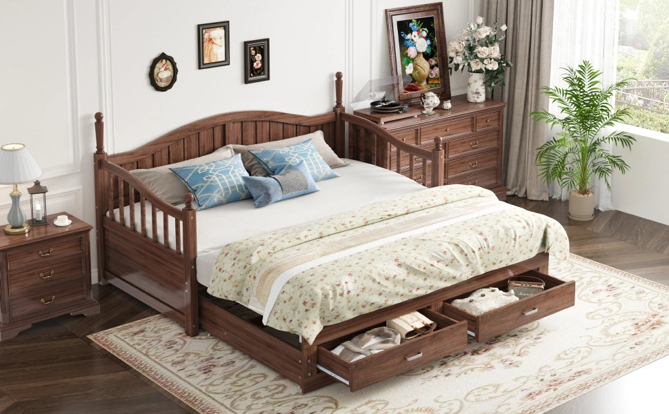 DESMIU Litto a scomparsa 90 × 190 cm 2 posti con 2 cassetti, senza materasso, in legno, noce naturale