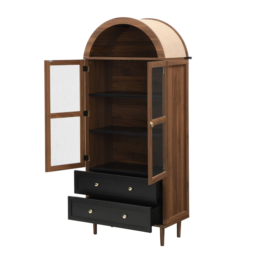Sideboard con ripiani regolabili 70x38x165 cm in MDF e vetro colore noce