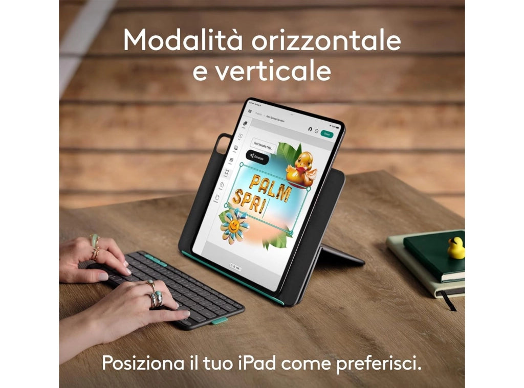 Logitech Flip Folio Custodia con Tastiera Bluetooth Rimovibile per iPad Pro e iPad Air 13" Cover Smart Case Multidispositivo con Supporto Verticale e Orizzontale - EX DEMO