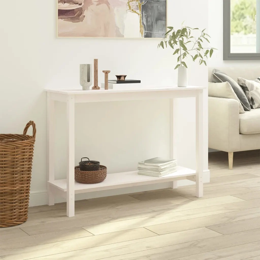 Tavolo Consolle Bianco 110x40x80 cm in Legno Massello di Pino cod mxl 10477
