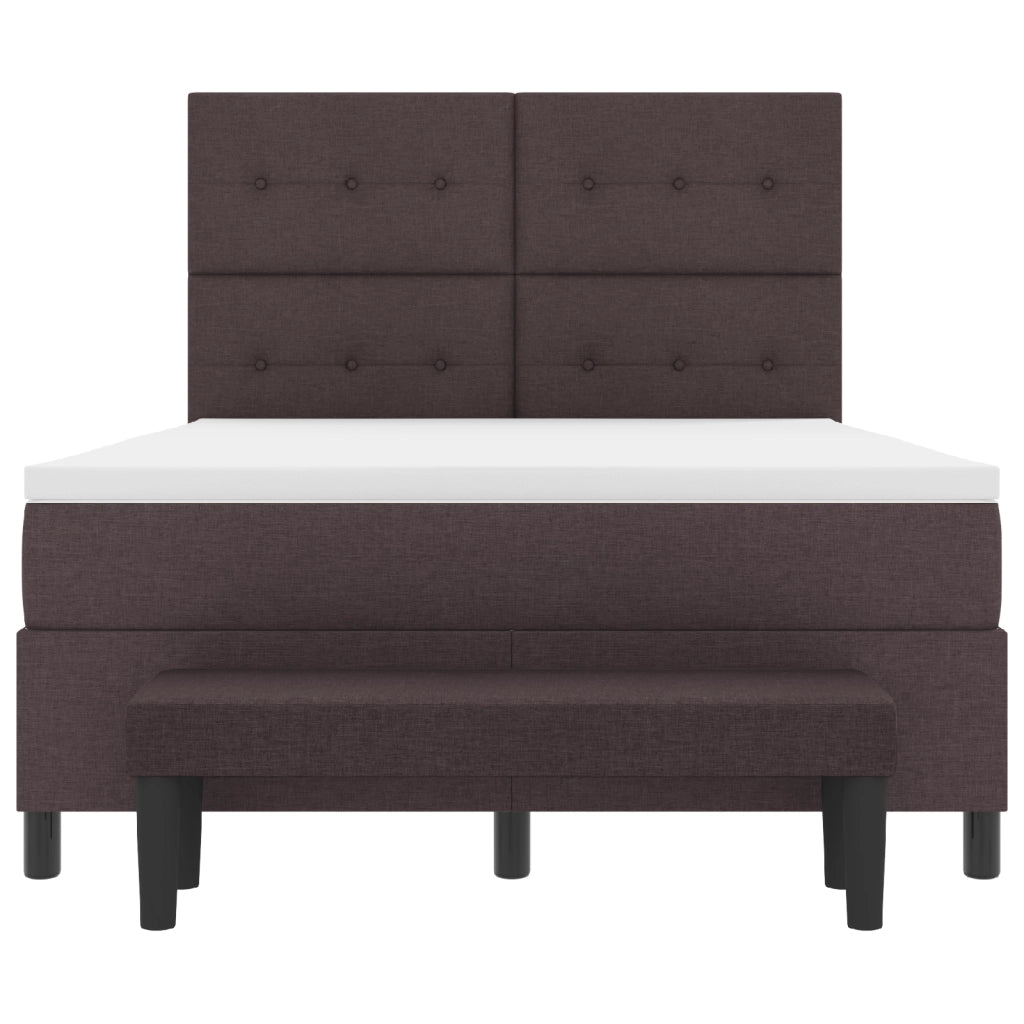 Letto a molle con materasso e panca marrone scuro 140x200 cm tessuto