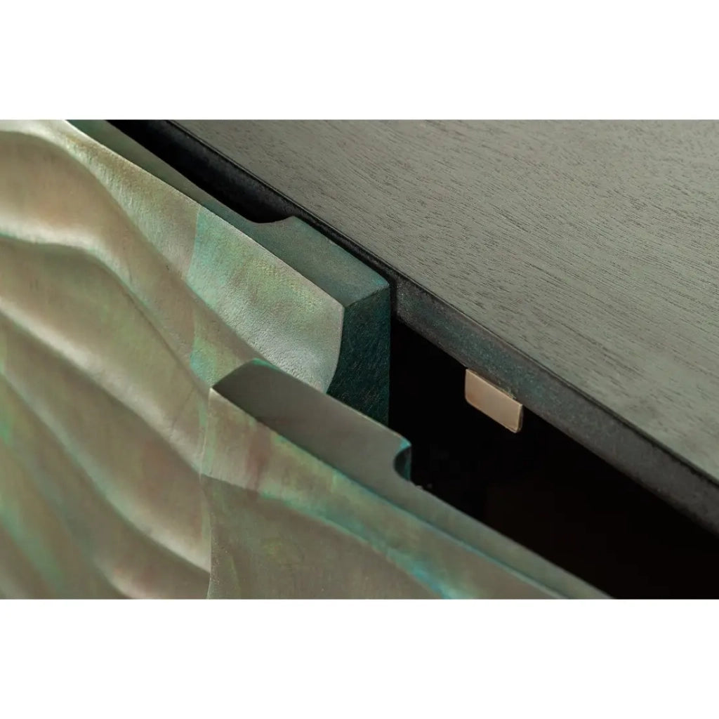 Buffet ONDARA 160 cm – Legno Massiccio Verde Scolpito – Piedi Dorati – Design Contemporaneo