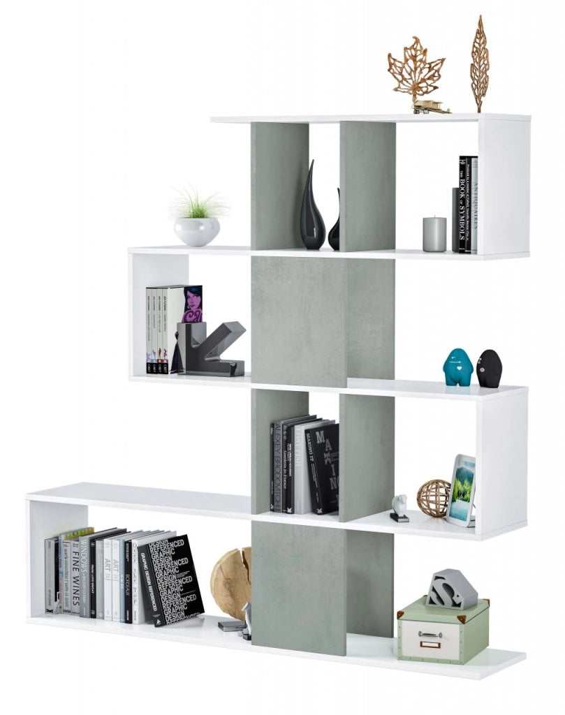 KIT LIBRERIA ZIG ZAG 145X28X145 BIANCO CEMENTO