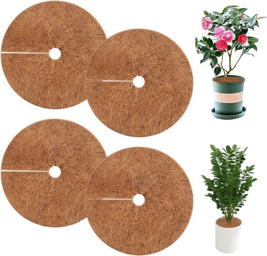 4 pezzi di disco di mulch di cocco, 20 cm di fibra di cocco circolare, protezione per piante di cocco riciclabile, protezione per piante invernale protezione contro il gelo per giardino, piante in vaso