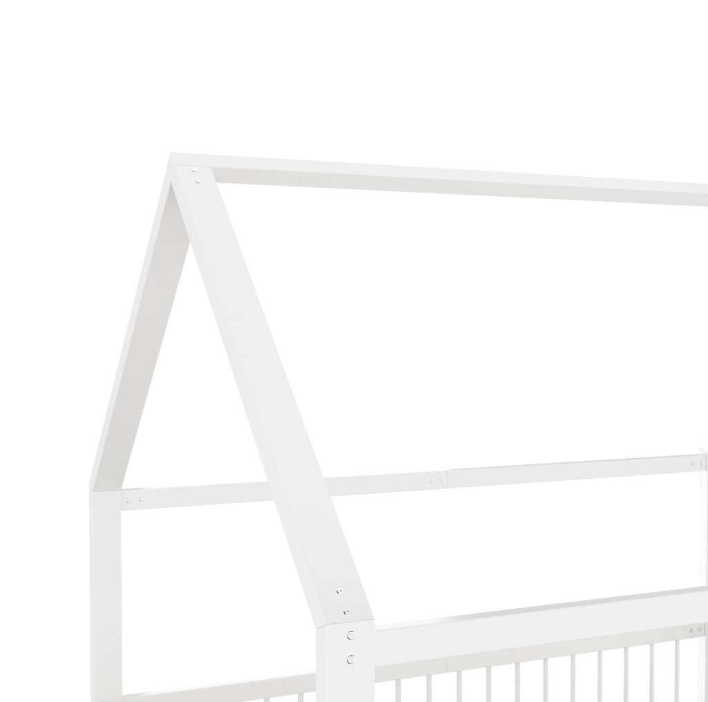 Letto per bambini a casetta 140x200 cm in metallo bianco con sponde di sicurezza