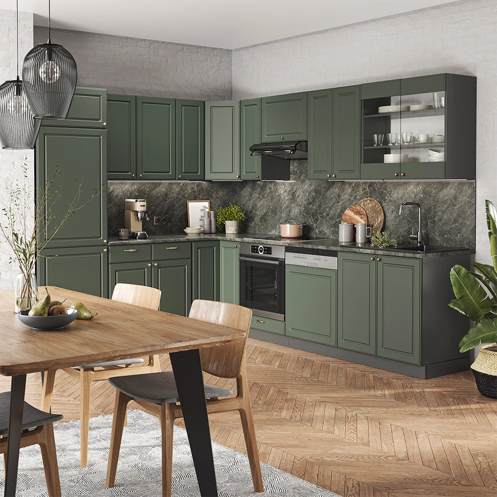 Cucina angolare completa Fame-Line Verde-oro rustico/Antracite 287 x 60 cm, PL Marmo Vicco