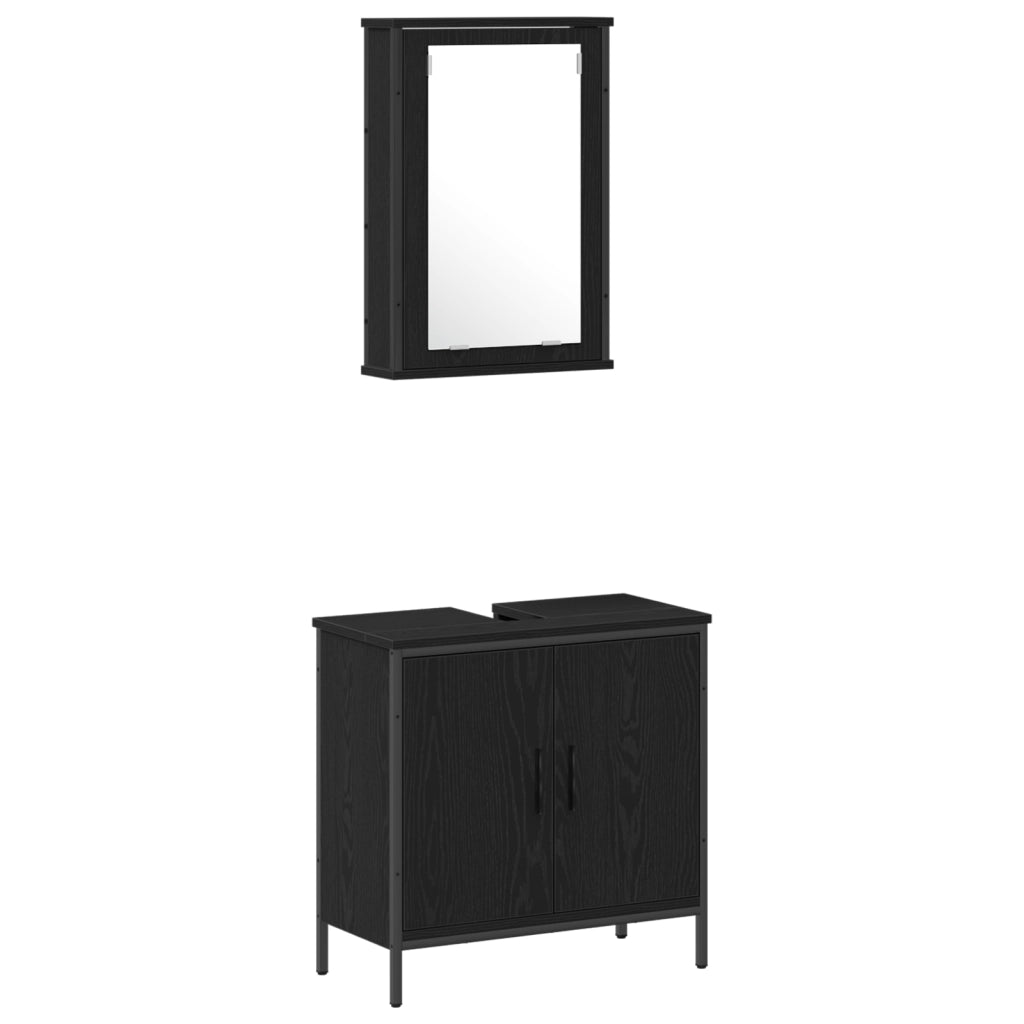 Set Mobili da Bagno 4 Pezzi Rovere Nero Legno Ingegnerizzato