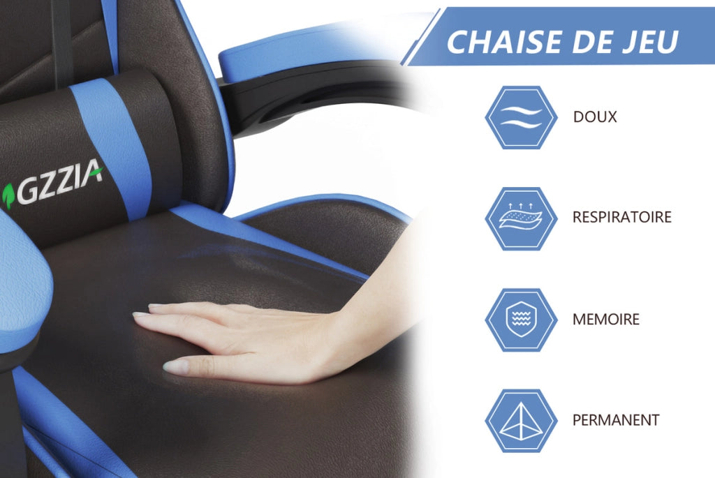 Sedia da gioco,  Sedia da gioco ergonomica, altezza regolabile, schienale reclinabile, braccioli e poggiatesta, nero e blu