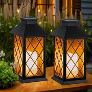 Lampada solare per esterni - 2 pezzi di lampada da giardino con effetto fiamma - Lampada da tavolo impermeabile per terrazza e balcone - Nero
