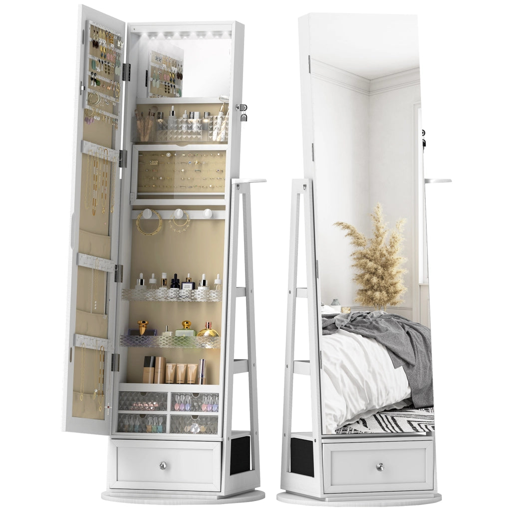 Armadio Joyero con Luci LED e Specchio Giratorio ¨C zephmum ¨C Bianco 90x51x200