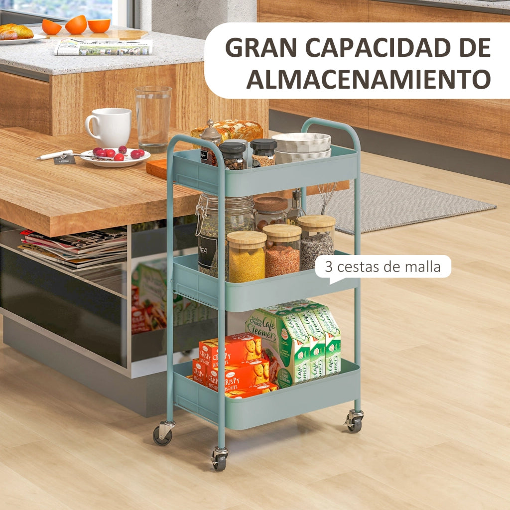 Carrello Portaoggetti con 3 Cestini e Struttura in Acciaio ¨C Zephmum ¨C Grigio 45x30.6x79 cm