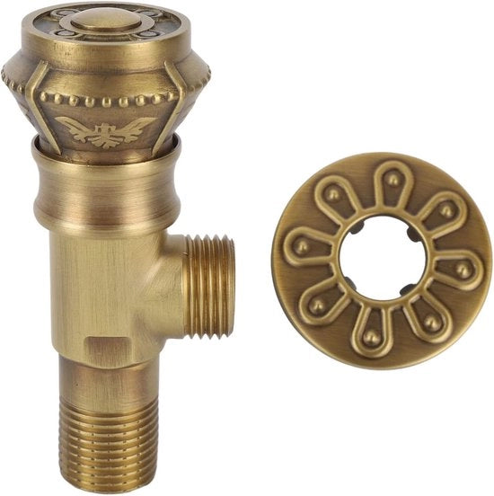 Valvola di scarico Premium stile europeo vintage in ottone per acqua calda e fredda con manigliona rotonda per bagno, toilette, cucina e doccia.