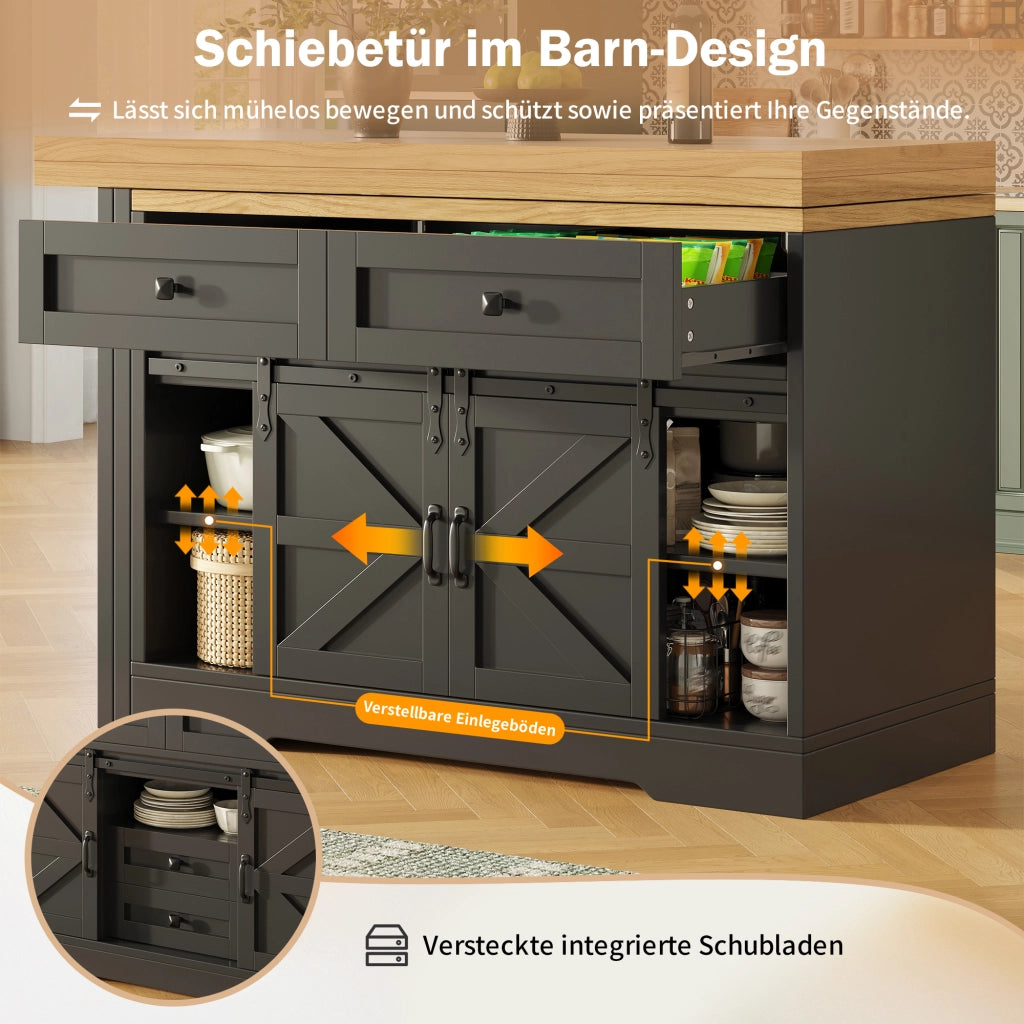 TAVOLO ISOLA CUCINA ESTRAIBILE 120-197 cm MDF Nero