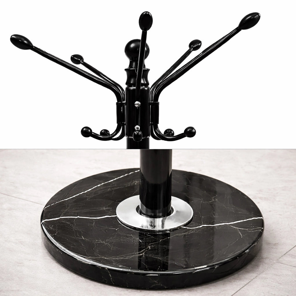 Appendiabiti in Metallo con Base in Pietra Nero 174 cm Moderno con 16 Ganci