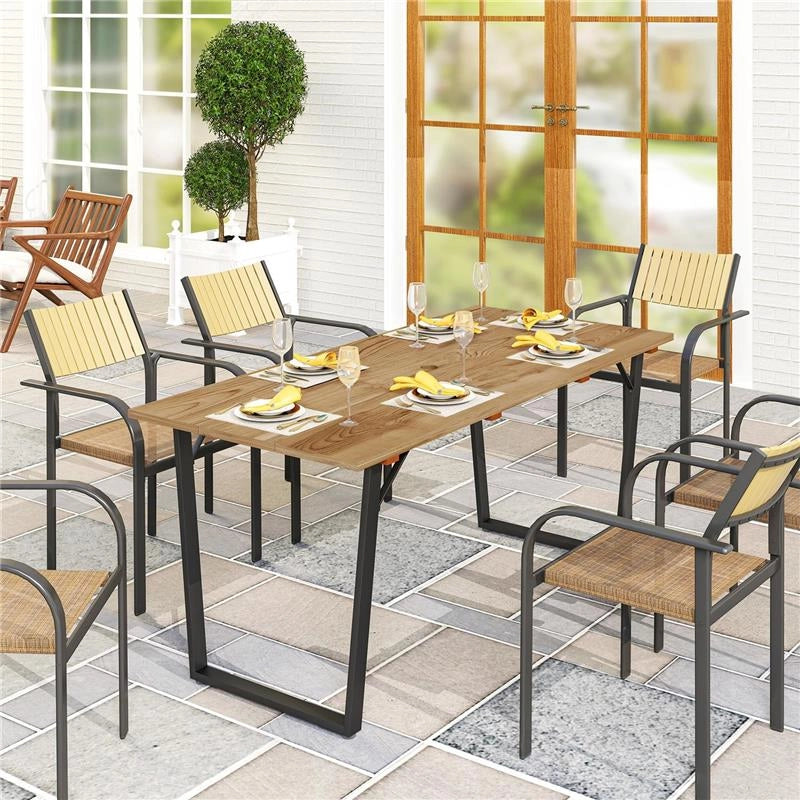 TAVOLO DA GIARDINO RETTANGOLARE A 6 POSTI CON FORO PER OMBRELLONE, LEGNO E ACCIAIO, 175X80X75 CM, MARRONE