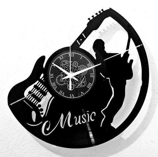 Oggetto decorativo a forma di orologio per parete | Musica | Strumenti musicali | Drums | Drummista | Rock | Amanti del rock | Regalo per chitarrista | Strumenti musicali jazz pop, Nero - 02