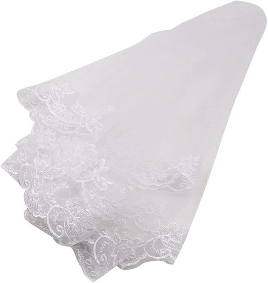 Slitta da sposa semplice - Tulle corta - Bordo di seta - Con coda di cavallo - 5 Metri - Tulle a maglia singola in poliestere - Slitta da nozze
