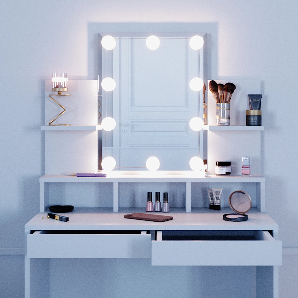 Vicco Tavolo da toeletta Bianco 80 cm con illuminazione a LED