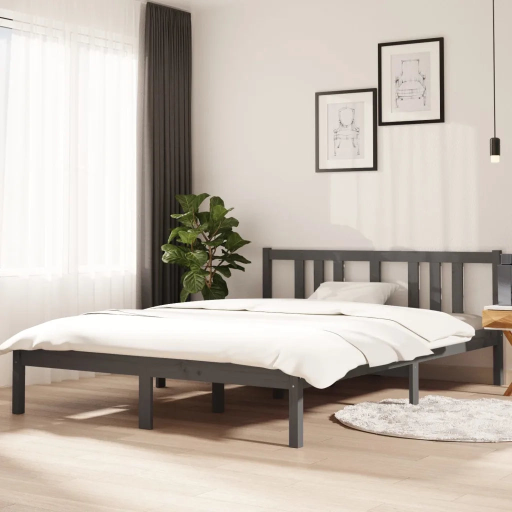 Giroletto-Struttura Letto Grigio in Legno Massello 140x200 cm 607009