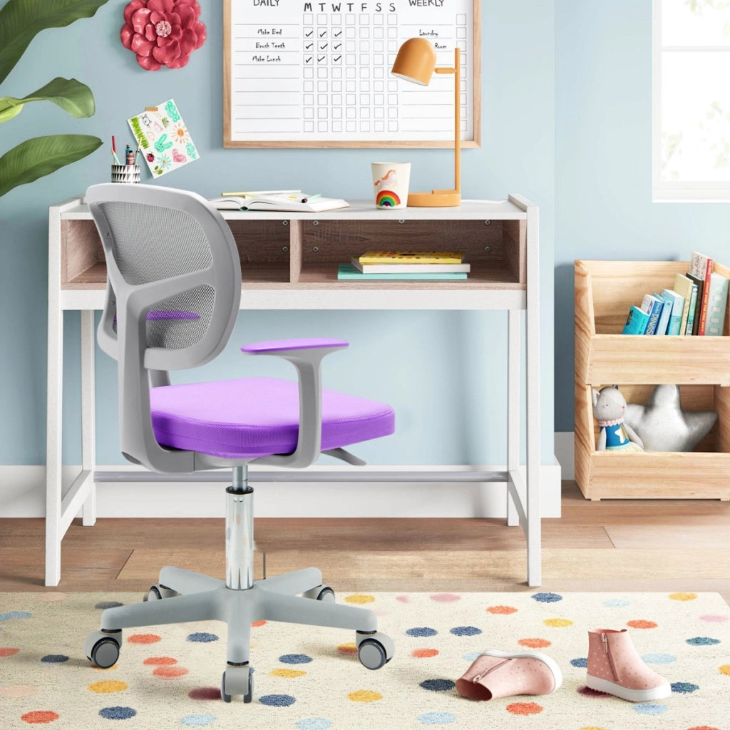 Sedia per scrivania per bambini con altezza regolabile, Sedile girevole a rete Viola